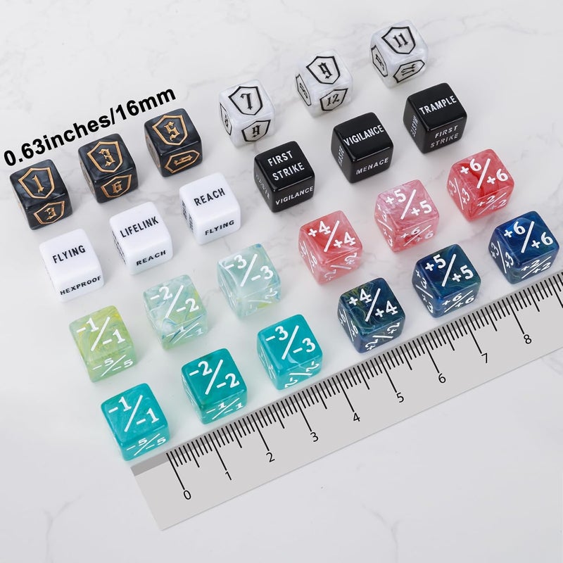 MDDSHGG 102 Pieces MTG Dice Counters Set Bulk Ability Keyword Tokens Shield Life Counters 6 Sided Dice for Magic The Gathering TCG Card Gaming Accessories (Dice Set B) - Image 4